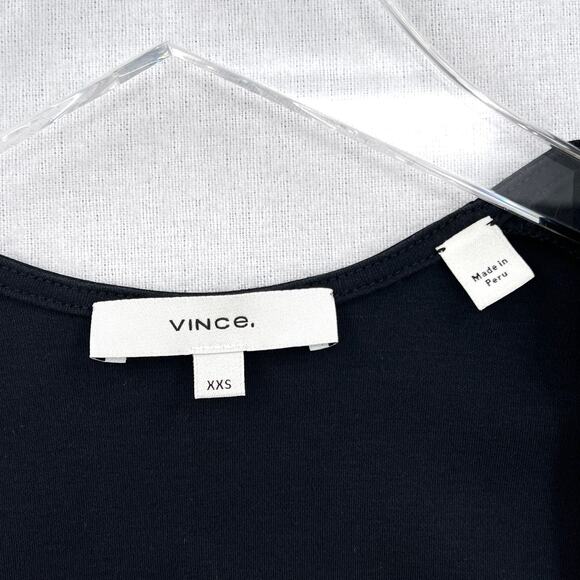 VINCE Sleeveless Midi Faux Wrap Dress Womens XXS Black Square Neck Cotton - Picture 8 of 13